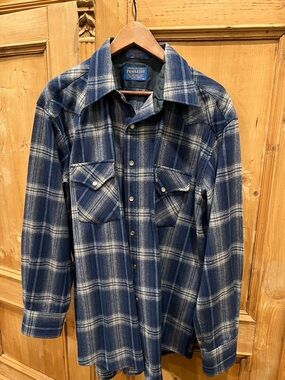 Pendleton Navy and White Plaid Wool Shirt Jacket